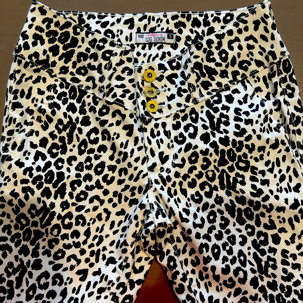 90s Vintage Leopard Print Pants Black & White